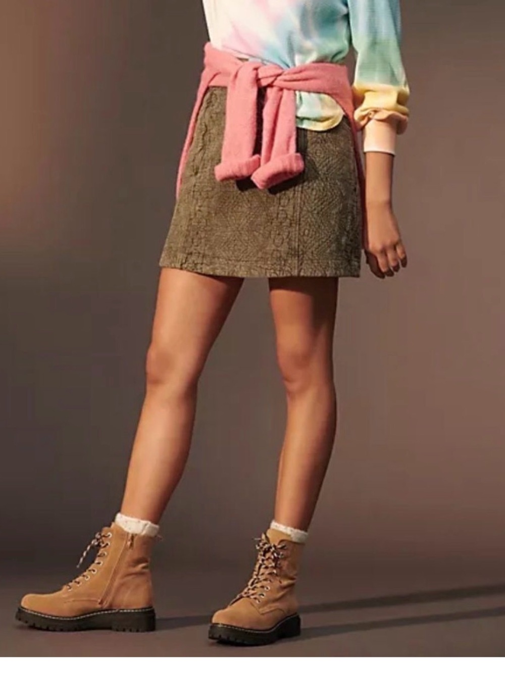 Pilcro Olive Quilted Mini Skirt with Front Pockets - Picture 2 of 6
